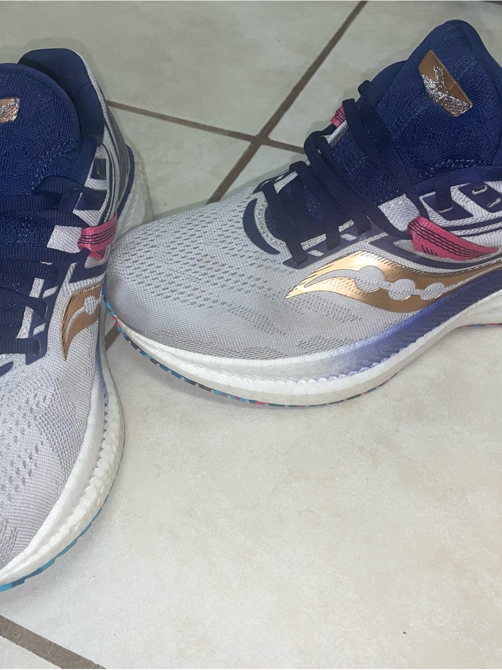 Saucony Women's Navy, Light Gray and Gold Running Sneakers